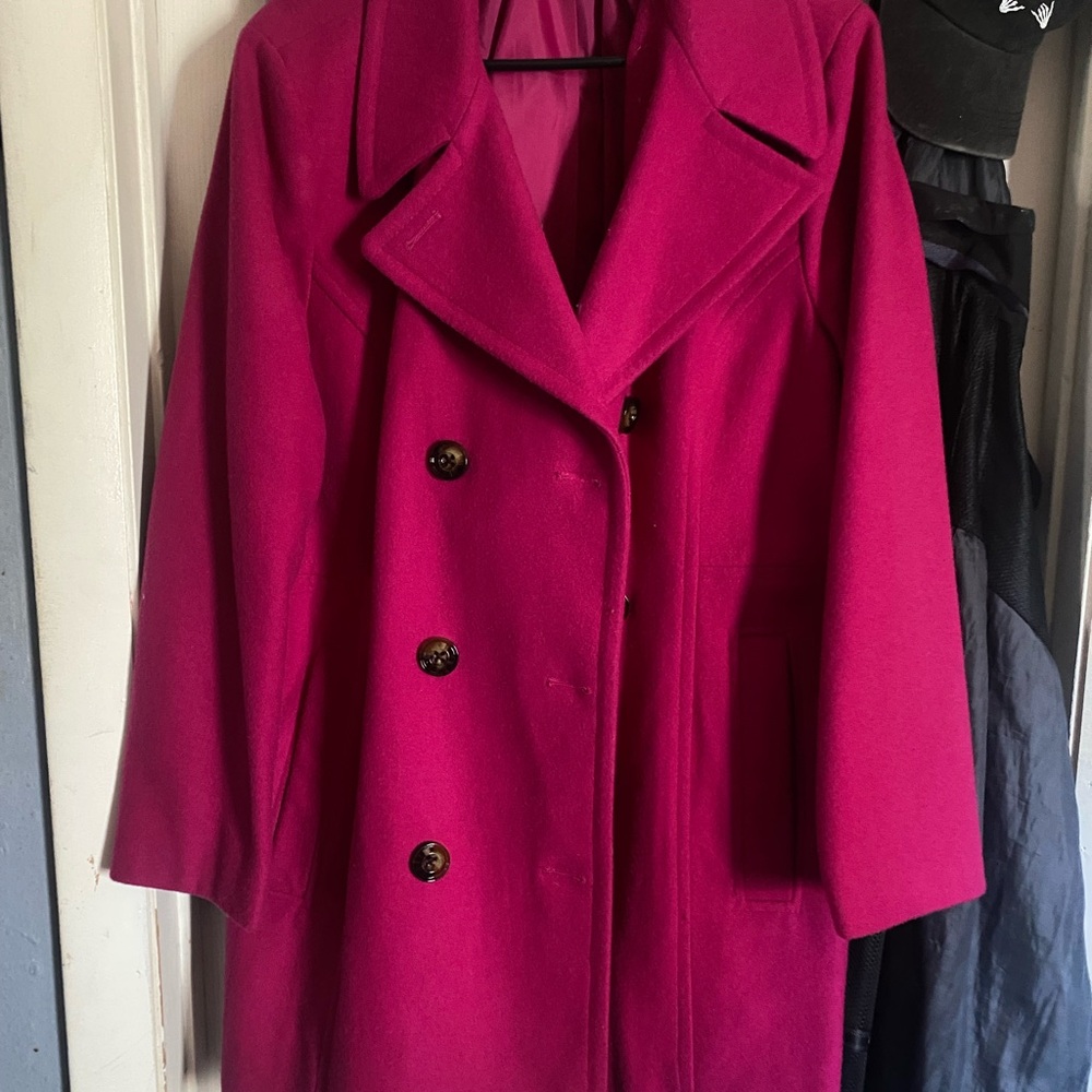 Anne Klein Fuchsia Double-Breasted Pea Coat